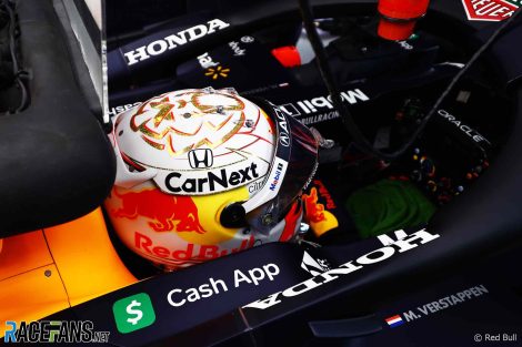 Cash App branding on Max Verstappen's Red Bull, 2021
