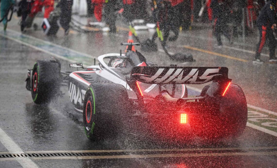 CIRCUIT ZANDVOORT, NETHERLANDS - AUGUST 27: Kevin Magnussen, Haas VF-23, in the pit lane during the Dutch GP at Circuit Zandvoort on Sunday August 27, 2023 in North Holland, Netherlands.