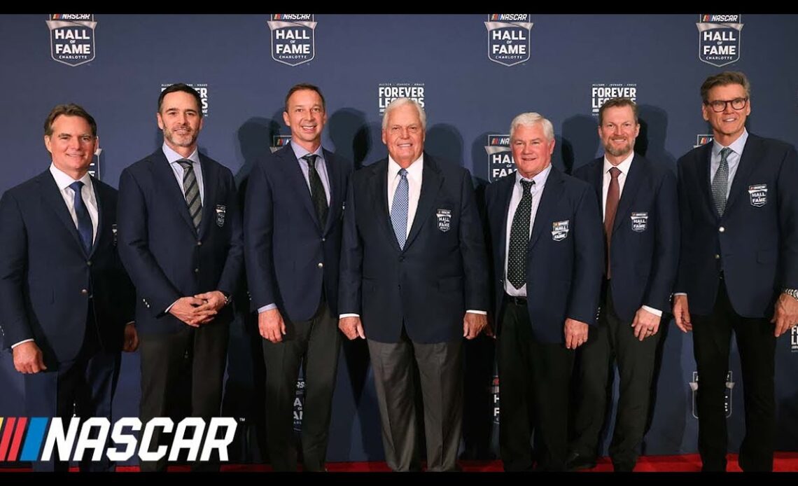 Dale Earnhardt Jr. celebrates the 2024 NASCAR Hall of Fame class