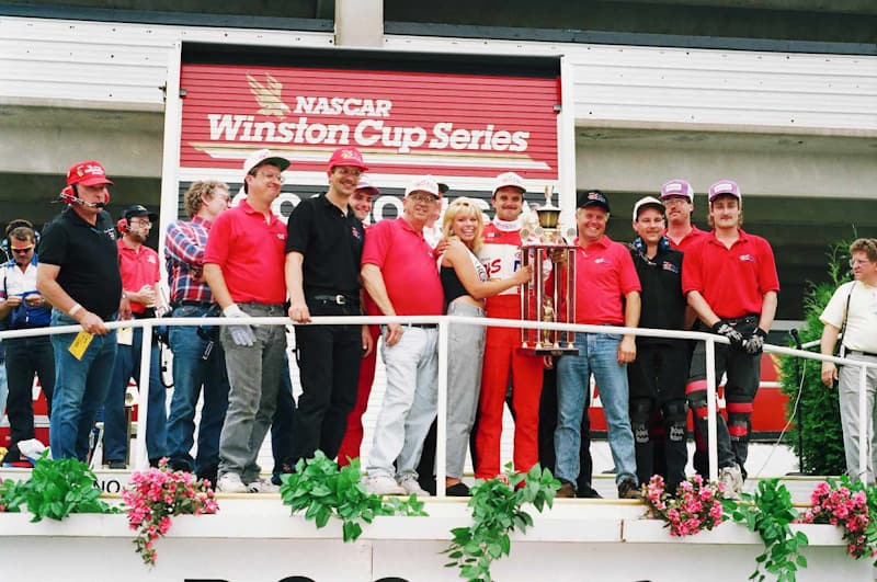 1994 Arca Pocono I Tim Steele victory lane (Credit: Kevin Schwarze/Stock Car Facts)