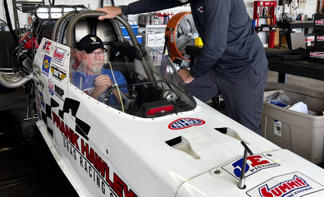 Bike Icon George Bryce Drives Alcohol Dragster at Hawley School
