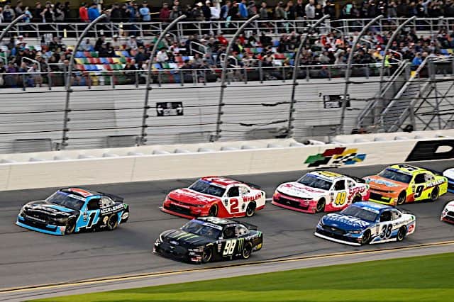 2023 Xfinity Daytona I pack racing - Sam Mayer, No. 1 JR Motorsports Chevrolet, and Riley Herbst, No. 98 Stewart-Haas Racing Ford