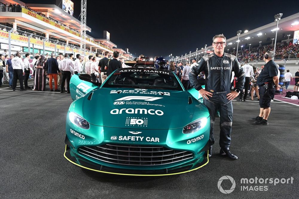 A newly upgraded safety car will replace Aston Martin's previous offering, pictured at the 2023 Qatar GP