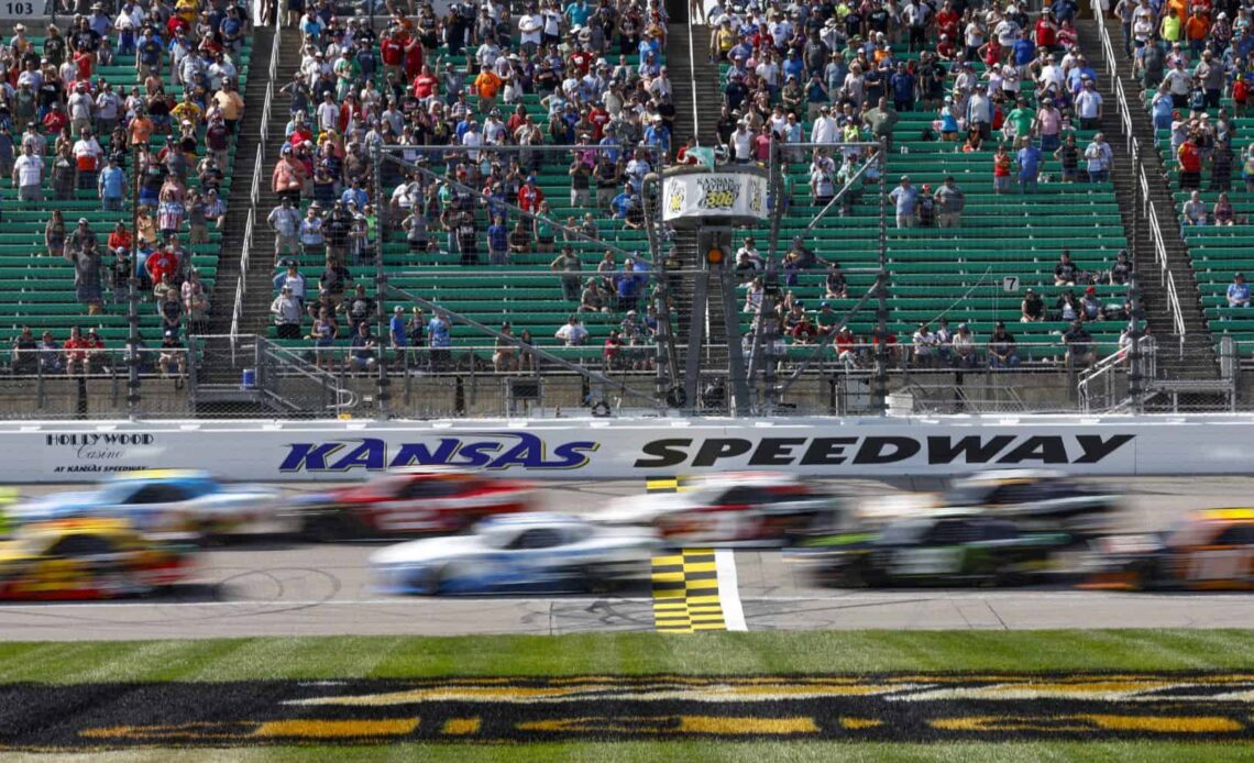A general view of racing during the NASCAR Xfinity Series Kansas Lottery 300 at Kansas Speedway on September 09, 2023 in Kansas City, Kansas. (Photo by Sean Gardner/Getty Images)