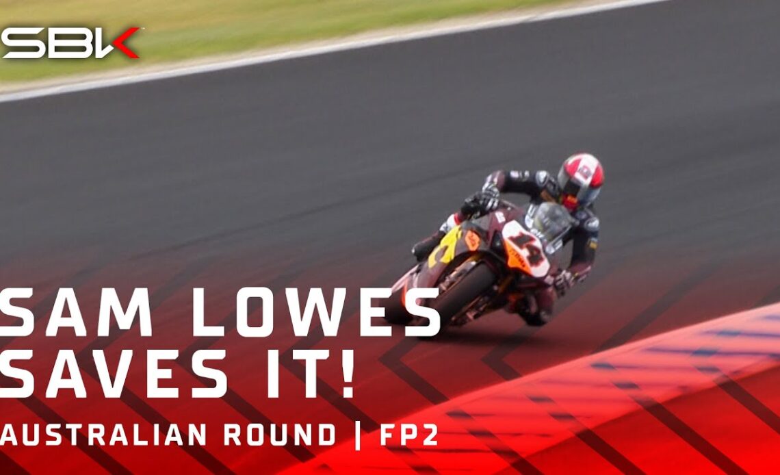 Sam Lowes with a BIG moment at Turn 2 and somehow keeps it upright 🤯 | 2024 #AustralianWorldSBK 🇦🇺