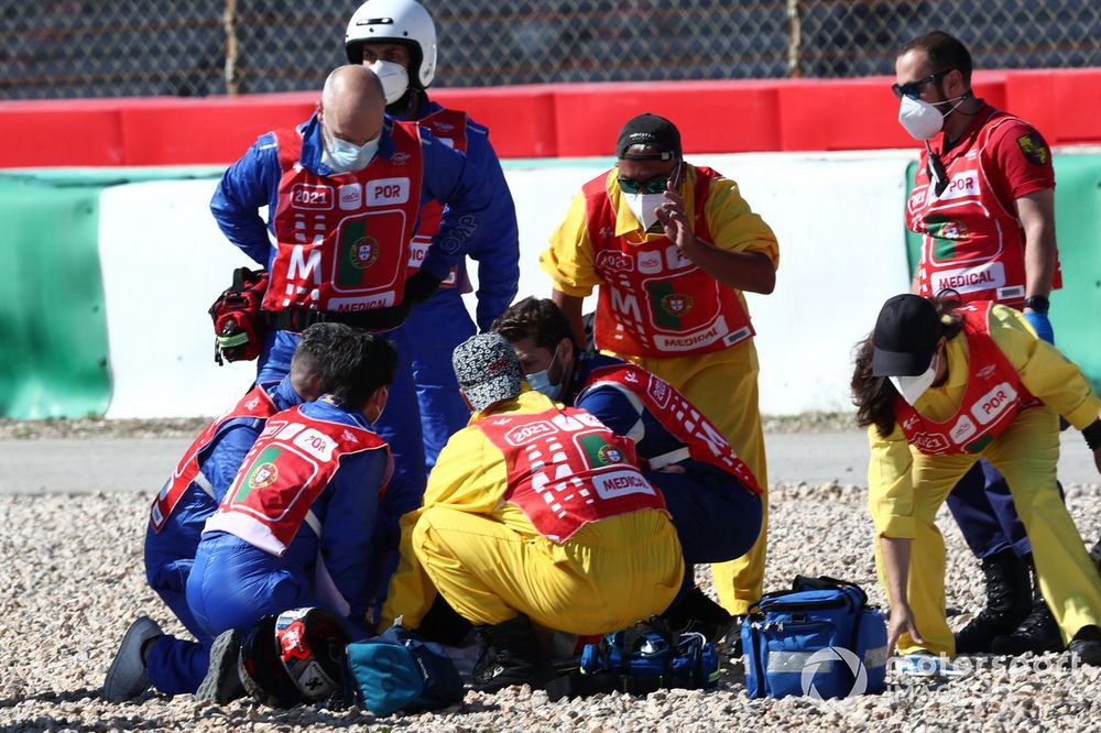 Marshals and Medical team at Jorge Martin, Pramac Racing after the crash