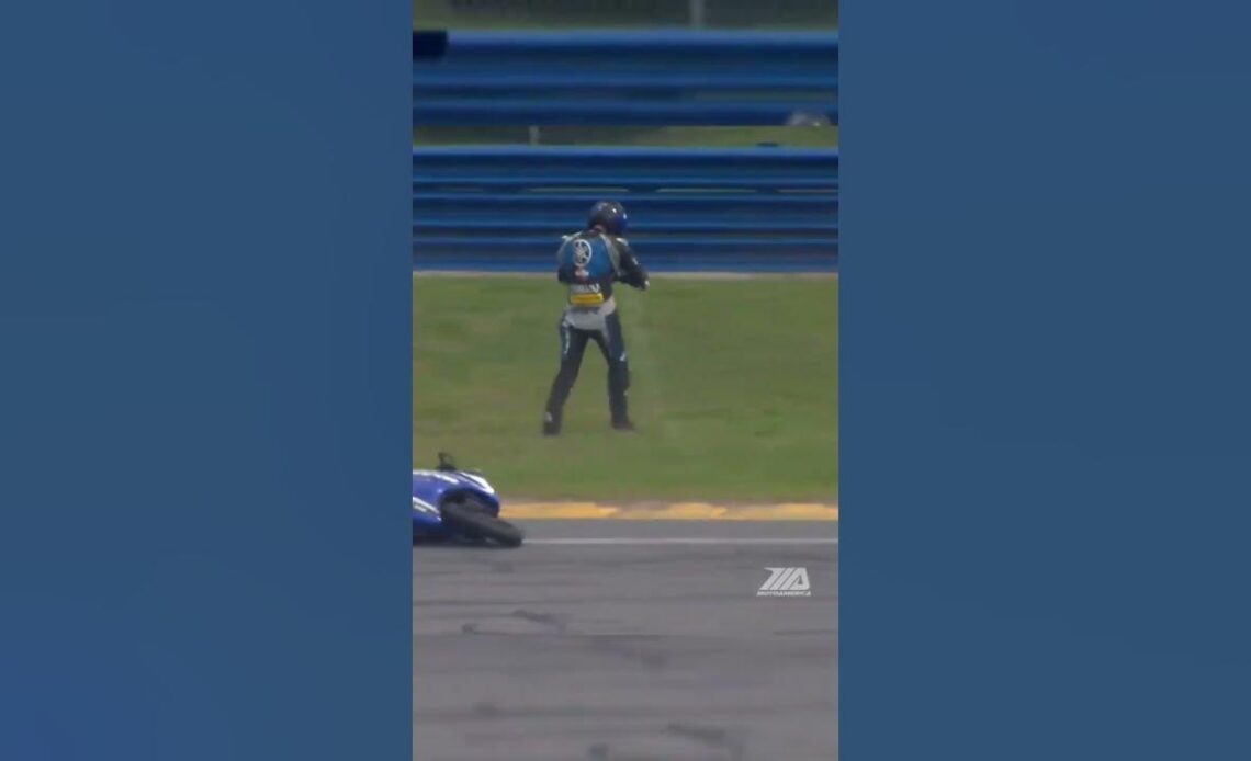 A wild moment during the Twins Cup at Daytona. Both riders are okay. #motorcycle #crash