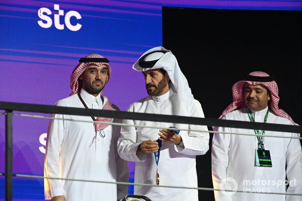Mohammed Ben Sulayem, President, FIA, presents the FIA Winners medal on the podium