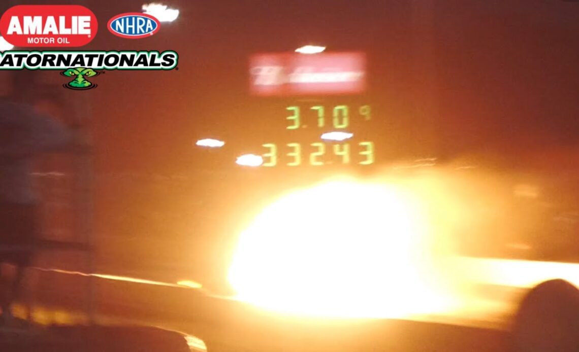 Brittany Force HUGE Top Fuel Dragster Explosion at Night during Q3 at 2024 NHRA Gatornationals