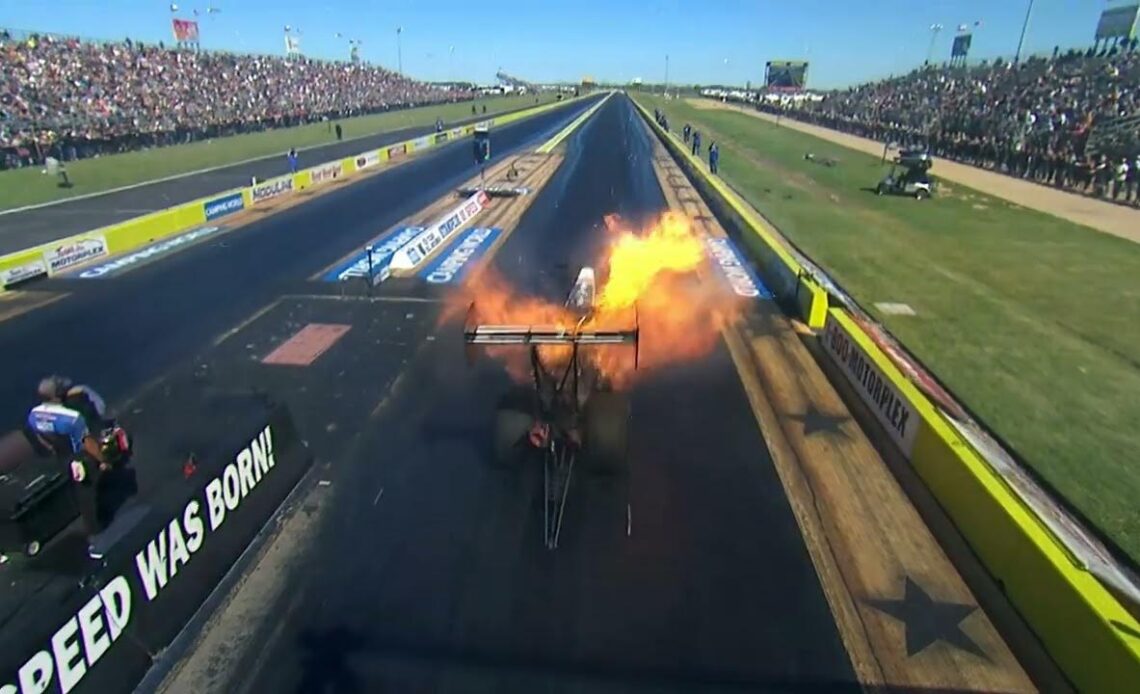 Clay Millican, huge fireball at the hit, Top Fuel Dragster, Qualifying Rnd 3, 38th annual Texas Fall