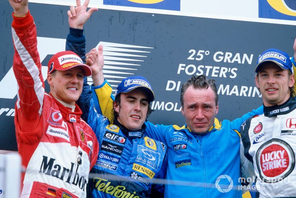 Fernando Alonso, Michael Schumacher, Jenson Button and Bob Bell