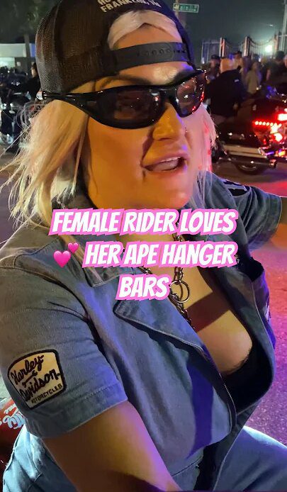 Female Motorcycle Rider Loves Her Ape Hanger Bars