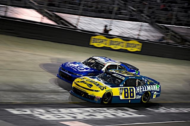 Dale Earnhardt Jr. side-by-side with Josh Williams during the Food City 300 at Bristol Motor Speedway, 9/15/2023 (Photo: Nigel Kinrade Photography)