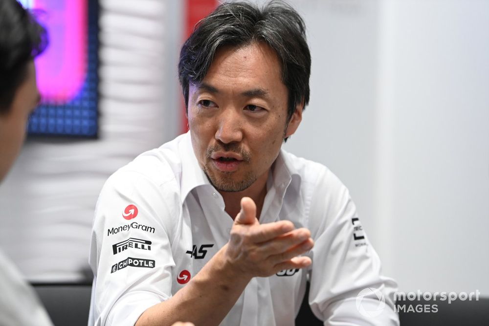 Ayao Komatsu, Team Principal, Haas F1 Team, talks to the press