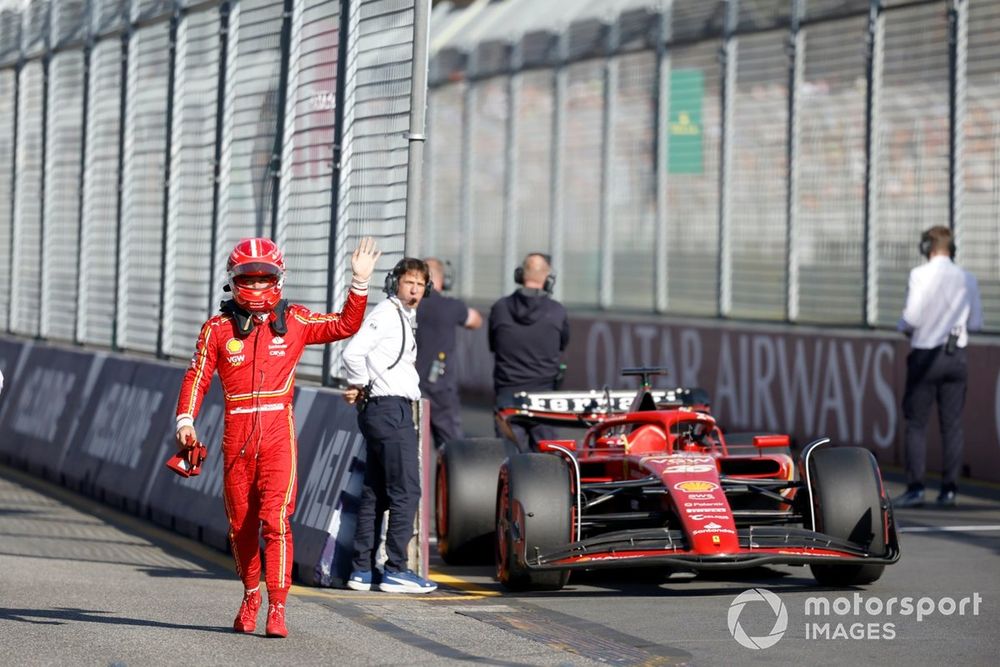 Charles Leclerc, Scuderia Ferrari, waves to fans after Qualifying