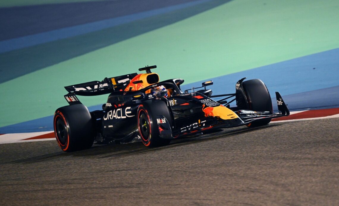 Max Verstappen of the Netherlands driving the (1) Oracle Red Bull Racing RB20 on track during qualifying ahead of the F1 Grand Prix of Bahrain at Bahrain International Circuit on March 01, 2024 in Bahrain, Bahrain. (Photo by Clive Mason/Getty Images)