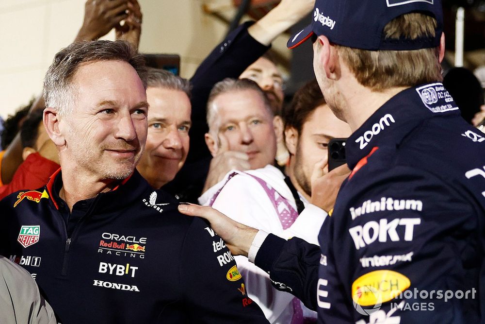 Geri Horner and Christian Horner, Team Principal, Red Bull Racing, celebrate at the podium ceremony