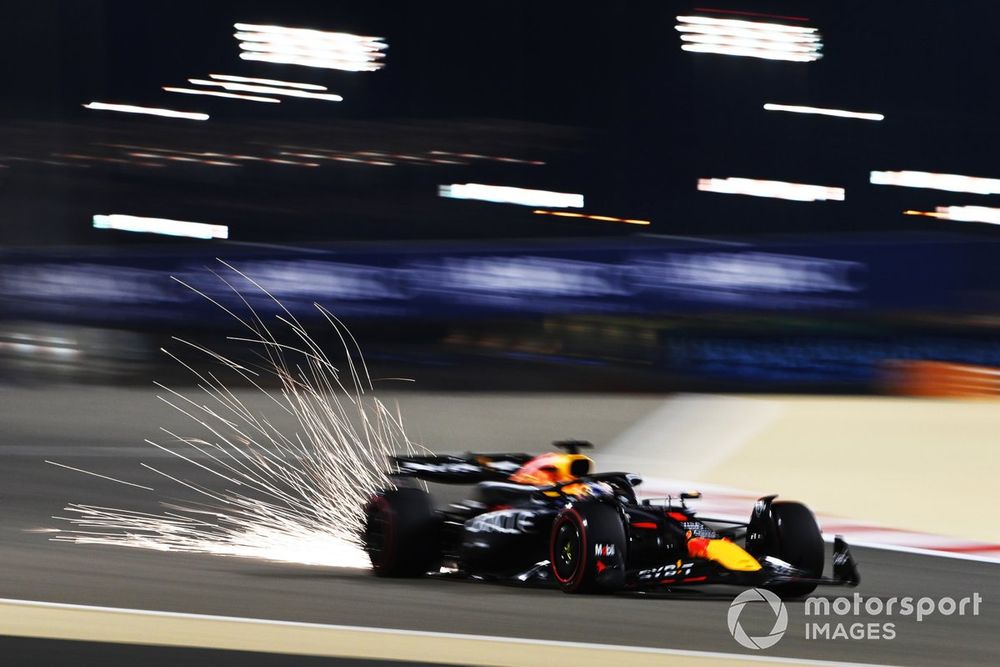 Sparks fly from Max Verstappen, Red Bull Racing RB20