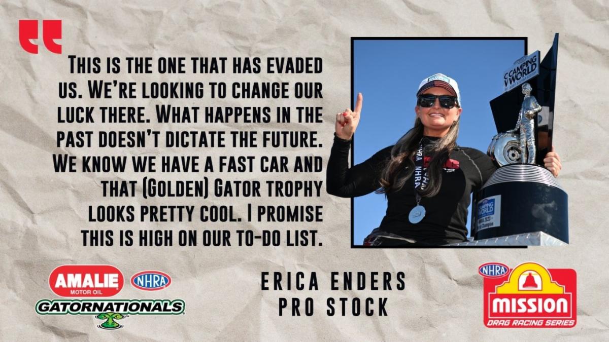 Six-Time Pro Stock Champ Erica Enders Looks to Finally Conquer Amalie Motor Oil NHRA Gatornationals