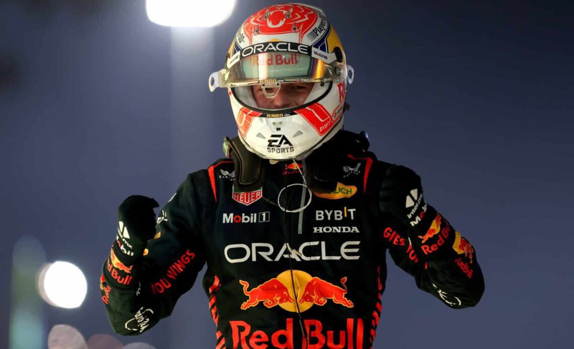 Race winner Max Verstappen of the Netherlands and Oracle Red Bull Racing celebrates in parc ferme during the F1 Grand Prix of Bahrain at Bahrain International Circuit on March 05, 2023 in Bahrain, Bahrain. (Photo by Lars Baron/Getty Images)