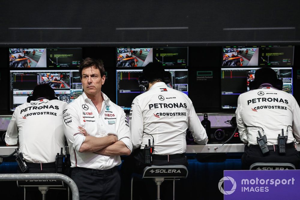 Toto Wolff, Team Principal and CEO, Mercedes-AMG F1 Team, on the pit wall