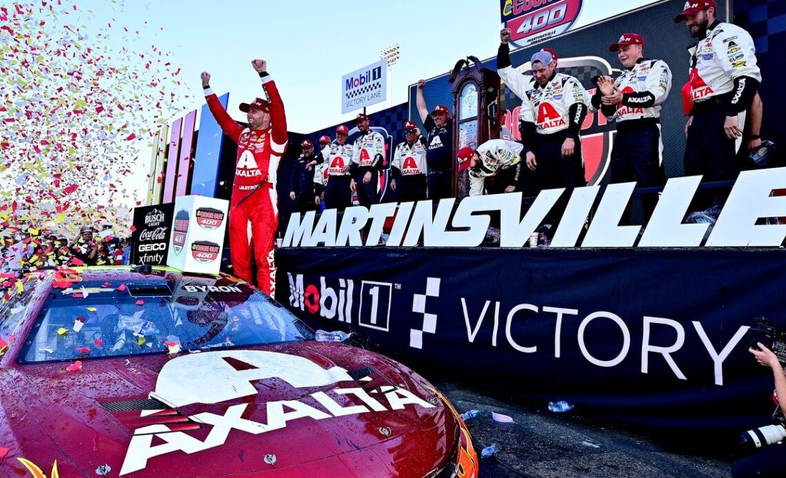 Byron wins NASCAR Cup race at Martinsville in Hendrick 1-2-3