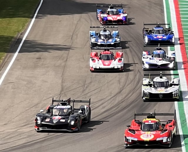 Ferrari 499P leading Hypercar manufacturer parade lap at Imola WEC round