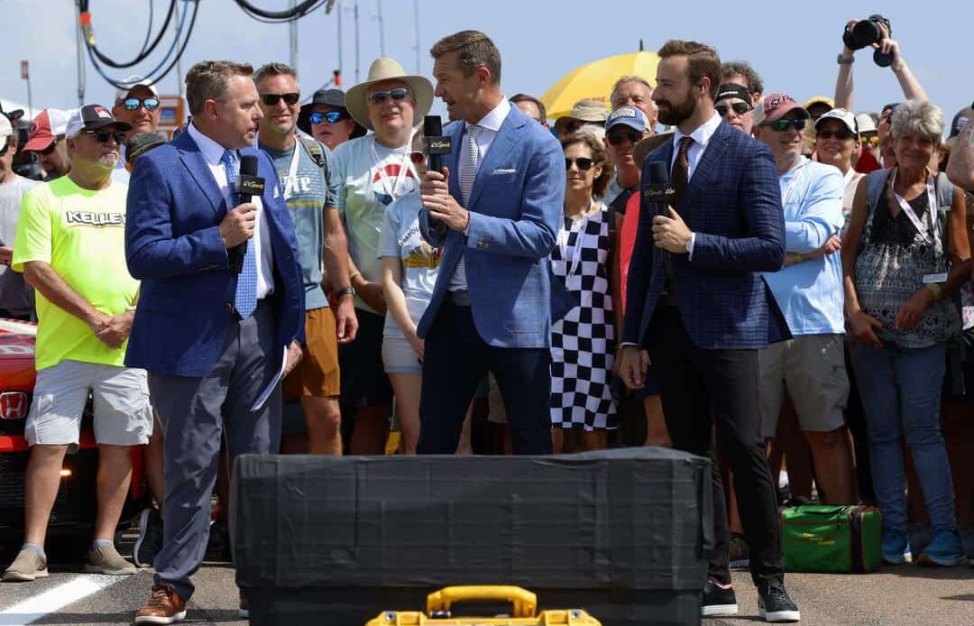 Nbc Crew Leigh Diffey Townsend Bell And James Hinchcliffe Firestone Grand Prix Of St Petersburg By Chris Jones Ref Image Without Watermark M74960