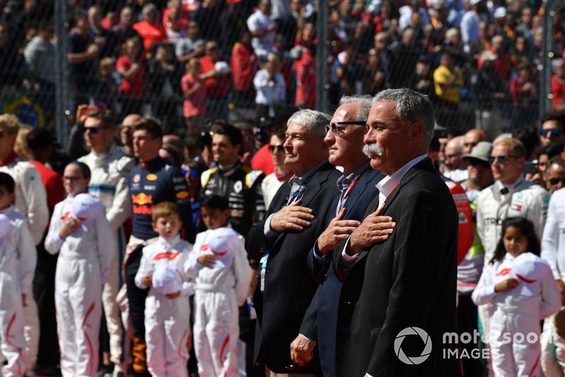 Liberty bosses Chase Carey (right), Greg Maffei (centre) and John Malone (left) have overseen an explosion of F1 interest since taking control