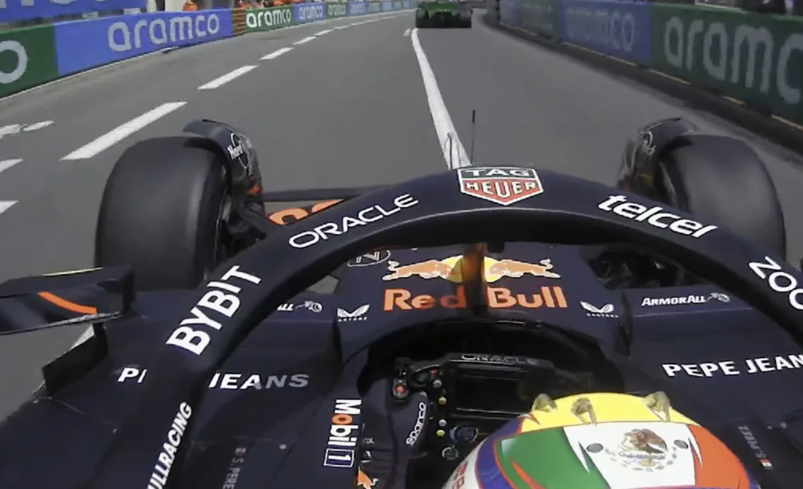 At the moment of contact, Perez was steering slightly to the left