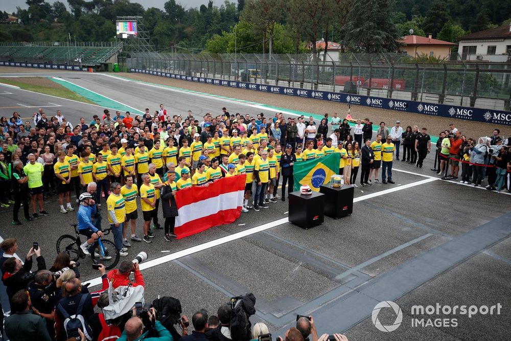 Verstappen yet again separating himself from the pack, as part of the tribute to Ayrton Senna and Roland Ratzenberger
