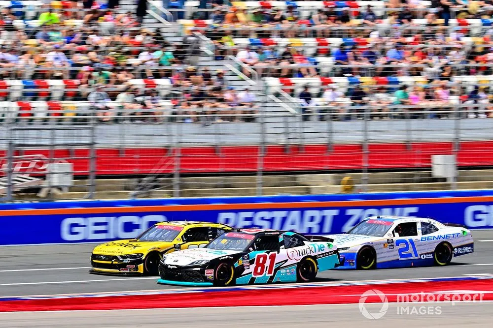 Chandler Smith, Joe Gibbs Racing, QuickTie Toyota Supra, Cole Custer, Stewart-Haas Racing, Fanttik Ford Mustang, and Austin Hill, Richard Childress Racing, Bennett Transportation Chevrolet Camaro