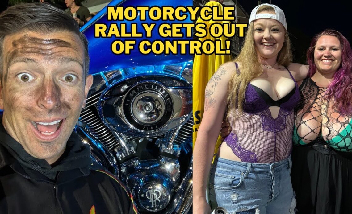 Out of Control Burnouts & Bartenders at MOST INSANE Motorcycle Rally!