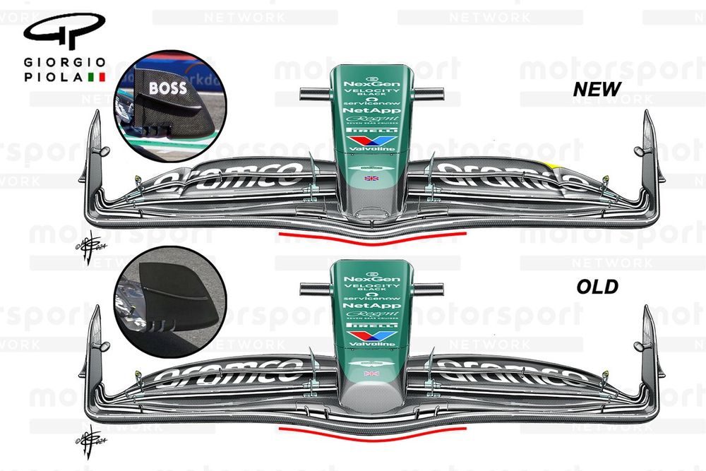 Aston Martin AMR24 front wing comparison
