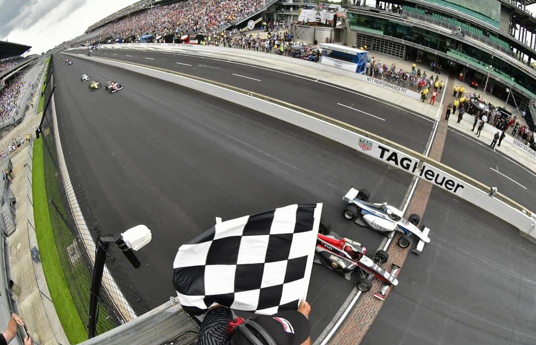Oliver Askew beats Ryan Norman to win the 2019 Freedom 100 at Indianapolis Motor Speedway.
