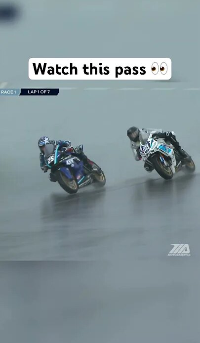 Twins Cup rider Avery Dreher passes in the rain on an Aprilia RA 660 #motorcycle #racing