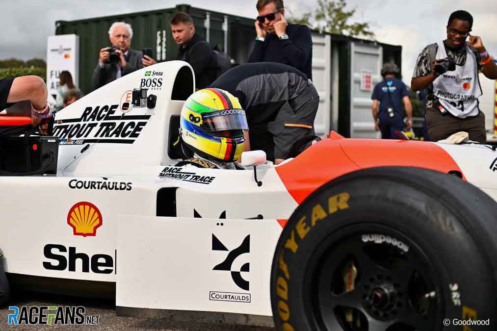 Sebastian Vettel in an Ayrton Senna tribute helmet, Goodwood Festival of Speed, 2023