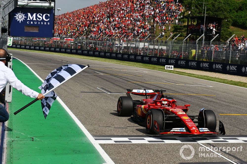 Charles Leclerc, Ferrari SF-24, 3rd position, passes the chequered flag