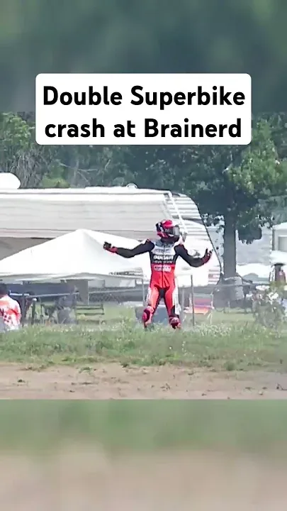 😱 DOUBLE CRASH! Jake Gagne and Loris Baz crash at Brainerd during motorcycle Superbike race