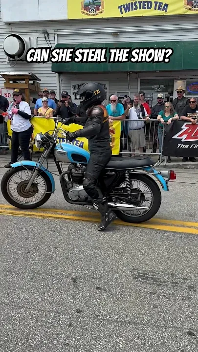 Female Rider Enters Laconia Hill Climb on Vintage Triumph