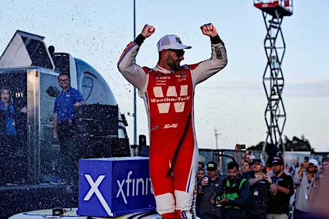 Nascar Xfinity Series Shane van Gisbergen celebrates after winning at Sonoma, NKP