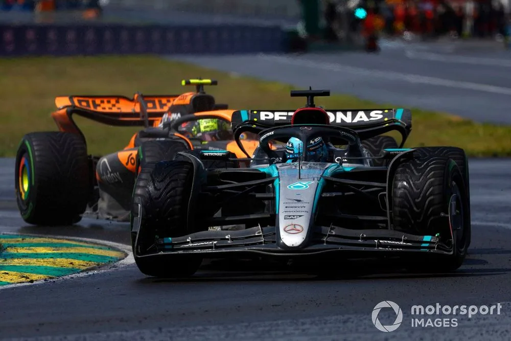 George Russell, Mercedes F1 W15, Lando Norris, McLaren MCL38