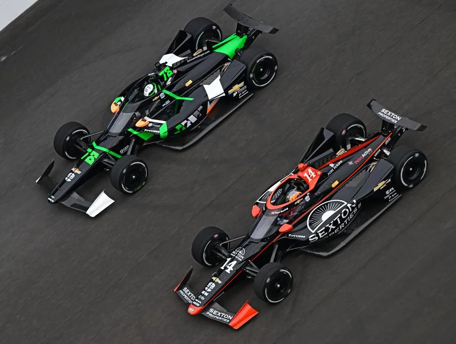 Santino Ferrucci and Agustin Canapino at the 2024 Indianapolis 500 open test.