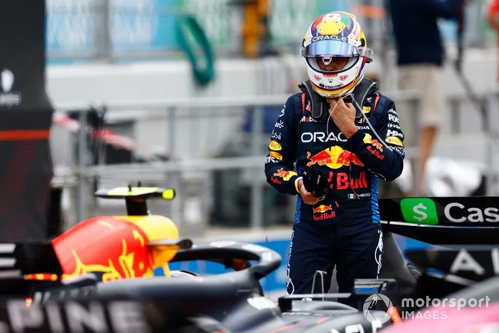 Sergio Perez, Red Bull Racing, in Parc Ferme