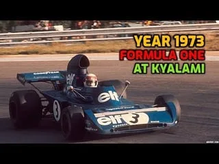 Year 1973 - images at the Kyalami South Africa circuit where the Formula One Grand Prix was held, won by Jackie Stewart with a Tyrrell, can see scenes where the B.R.M. of Clay Regazzoni catches fire and Mike Hailwood tries to rescue him from the flames