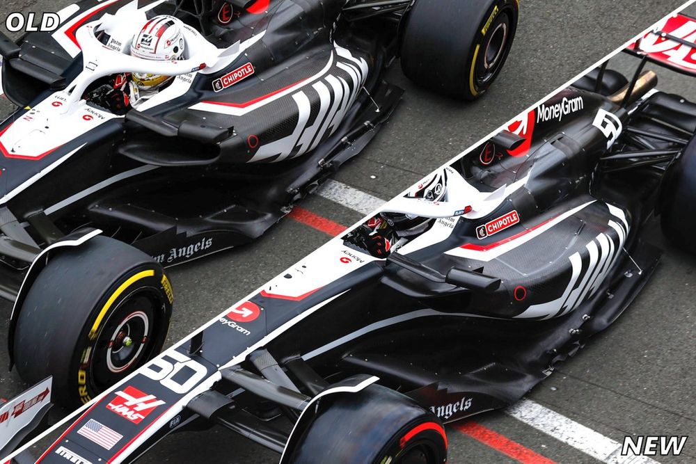 Haas VF-24 sidepod and floor comparison