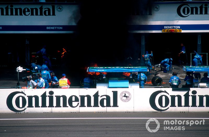 Fire during Jos Verstappen's pitstop at the 1994 German GP