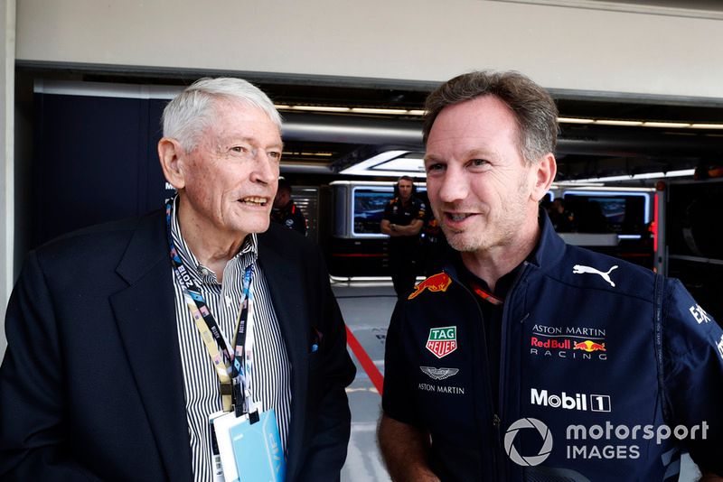 John Malone, Chairman, Liberty Media, with Christian Horner, Team Principal, Red Bull Racing